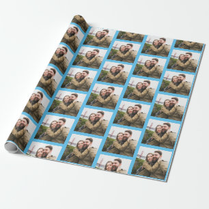 Ihr einzelnes Fotomuster auf blauem personalisiert Geschenkpapier