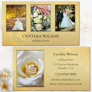 Ihr eleganter Hochzeitsplaner mit 4 Fotos in Gold Visitenkarte