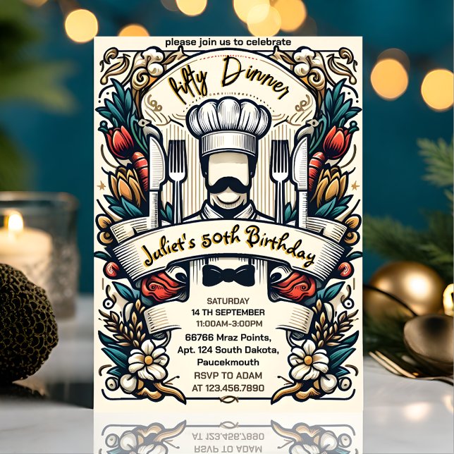 Ihr erwachsener Mädels Abendessen elegant 50. Gebu Einladung (Von Creator hochgeladen)