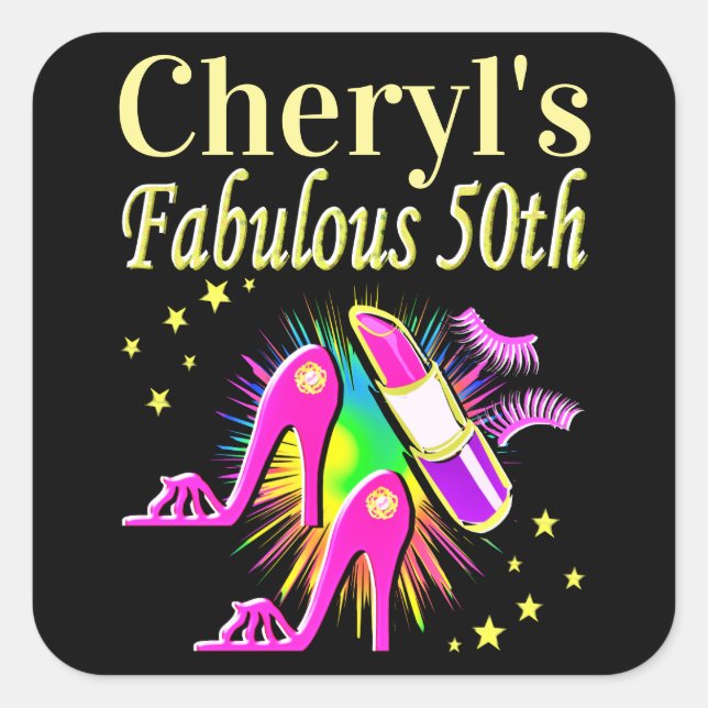 IHR FABULOUS 50. PERSONALISIERTES DESIGN QUADRATISCHER AUFKLEBER (Vorderseite)