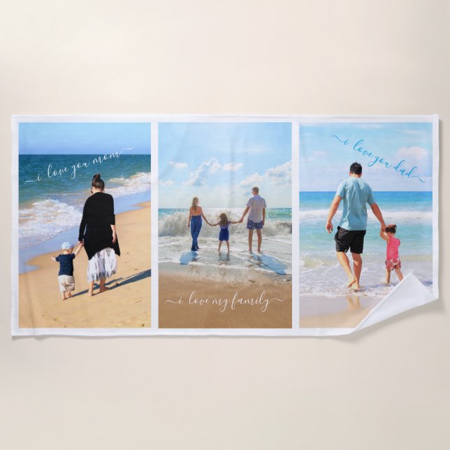 Ihr Familienfoto Collage Beach Handtuch mit Text (Vorderseite)
