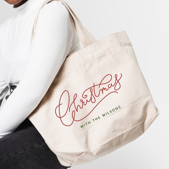 Ihr Familienname Weihnachten Modern Script Familie Jumbo Stoffbeutel (Spread cheer! Rock the holidays with our personalized family name tote bags 🎄👨‍👩‍👧‍👦)