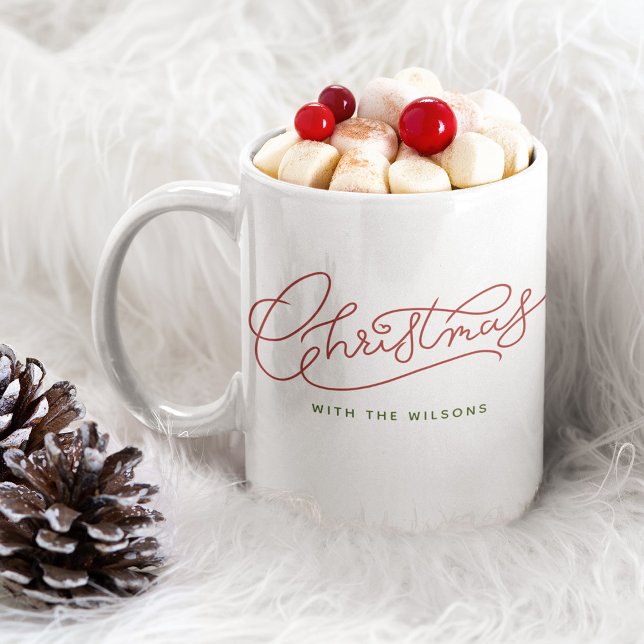 Ihr Familienname Weihnachten Modern Script Familie Kaffeetasse (Sip in style! Embrace the holidays with our cute personalized family name mug!)