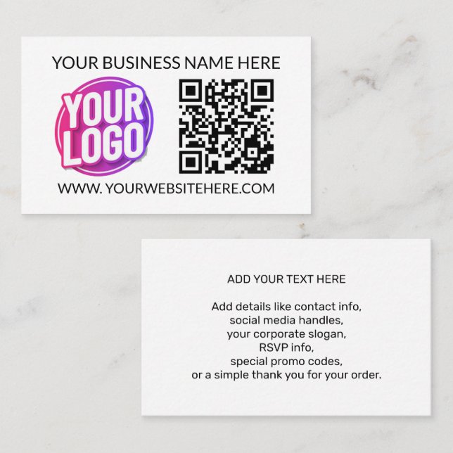 Ihr Firmen-Logo & QR-Code und Text Visitenkarte (Vorne/Hinten)