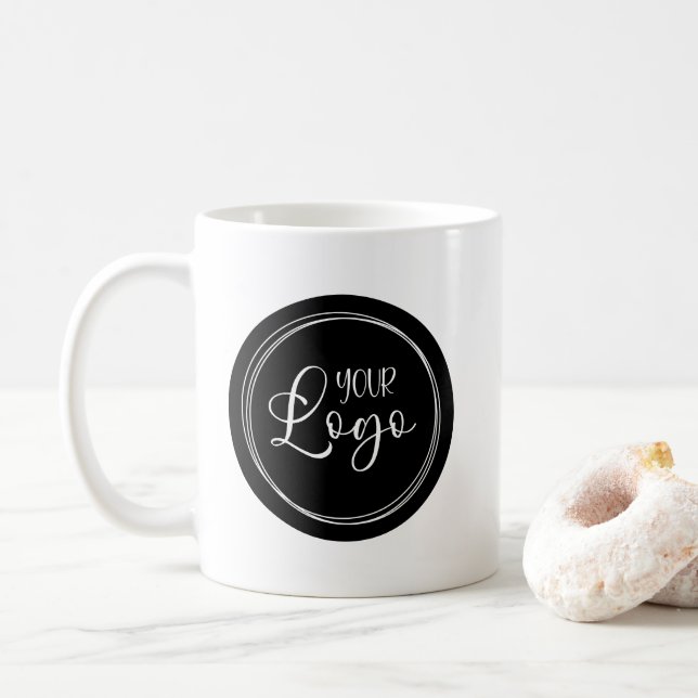 Ihr Firmenlogo im schwarzen Kreis Kaffeetasse (Mit Donut)