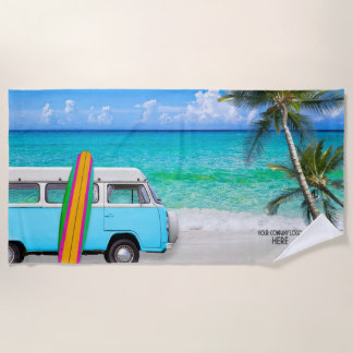 Ihr Firmenlogo Strand Blau Van & Surfbrett Strand Strandtuch