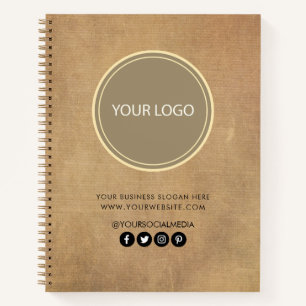Ihr Firmenlogo und Ihre Textfirma mit brauner Mark Notizbuch
