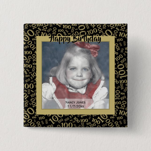 Ihr Foto:  100. Nummer Muster Gold und Schwarz Button (Vorderseite)