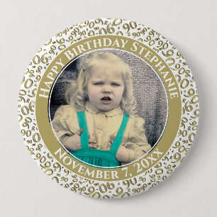 Ihr Foto 100. Zahlenmuster Gold/Weiß Button