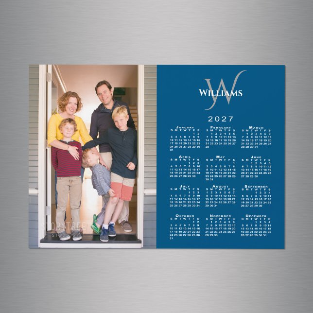 Ihr Foto 2027 Kalender Monogramm Name Blau Magnet (Your Photo 2027 Calendar Monogram Name Blue Magnet in situ)