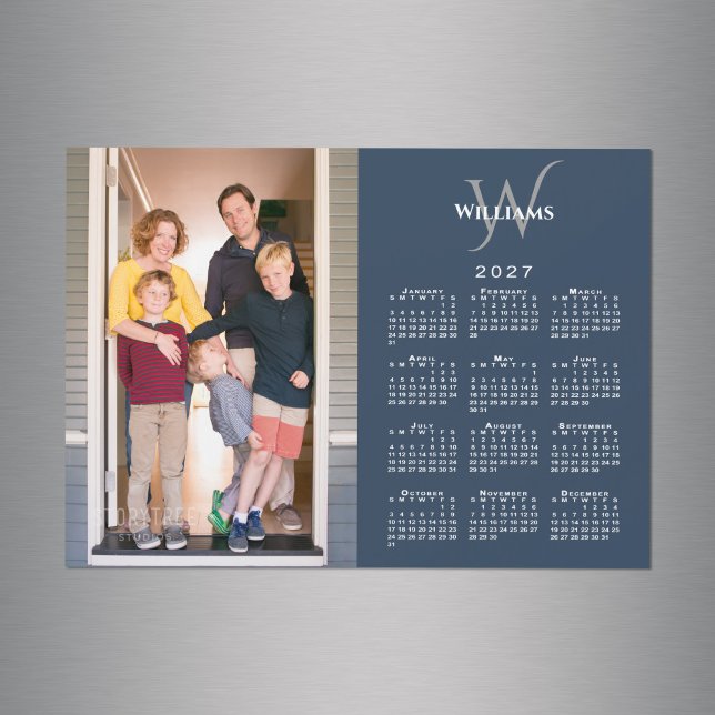 Ihr Foto 2027 Kalender Monogramm Name Navy Magnet (Your Photo 2027 Calendar Monogram Name Navy Magnet in situ)
