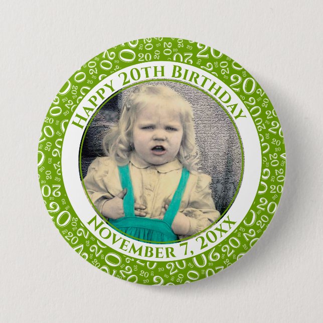 Ihr Foto | 20. Geburtstag Random Number Green Button (Vorderseite)