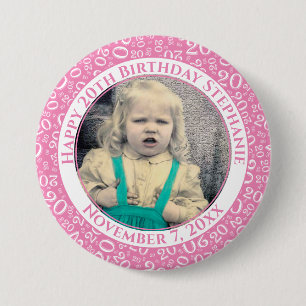 Ihr Foto   20. Geburtstag Zufallszahlen Rosa Button