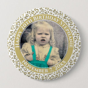 Ihr Foto 25. Geburtstags-Nummern-Muster Gold/Weiß Button