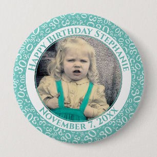 Ihr Foto 30. Geburtstagsnummer Muster AQUAMARIN Button