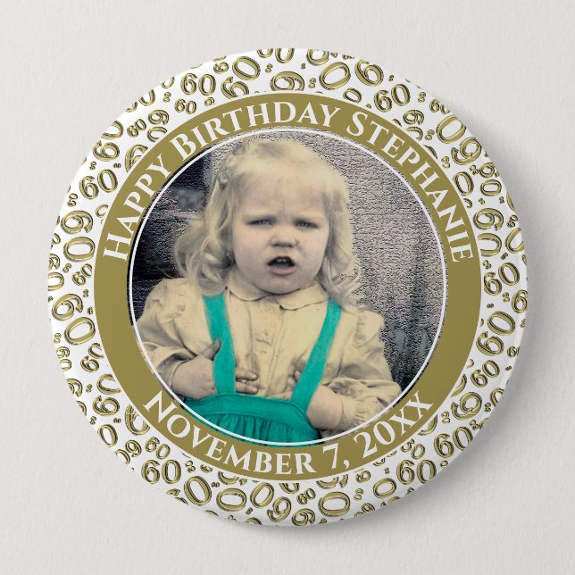 Ihr Foto 60. Geburtstag Zahlenmuster Gold Button (Vorderseite)
