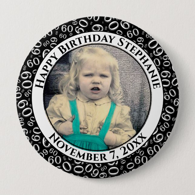 Ihr Foto 60. Geburtstag Zahlenmuster Schwarz Button (Vorderseite)