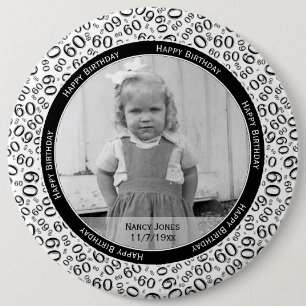 Ihr Foto: 60. Zahlenmuster Schwarz und Weiß Button