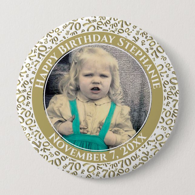 Ihr Foto 70. Geburtstag Zahlenmuster - Gold Button (Vorderseite)