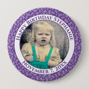 Ihr Foto 80. Geburtstagsnummer Muster LILA Button
