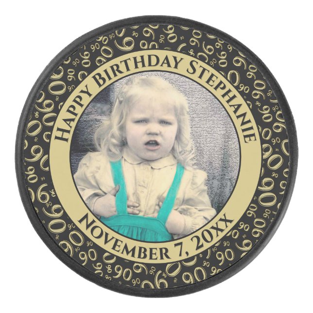 Ihr Foto 90. Random Zahlenmuster Schwarz/Gold Eishockey Puck (Vorderseite)