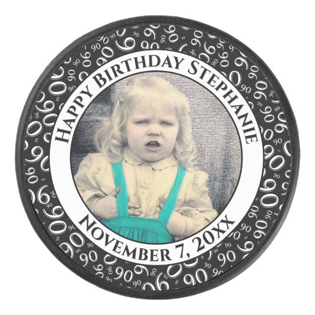 Ihr Foto 90. Random Zahlenmuster Schwarz/Weiß Eishockey Puck (Vorderseite)