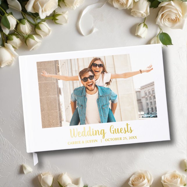 Ihr Foto auf Cover Wedding Gästebuch (Wedding guest book, your photo with your details in real gold, silver or rose gold foil)