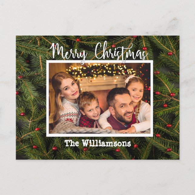Ihr Foto auf einem Bett von Pine Frohe Weihnachten (Vorderseite)