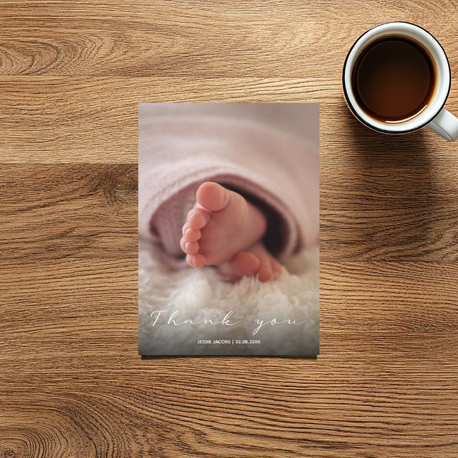 Ihr Foto, Baby, Baby Dusche danke Karte (Full photo baby shower thank you card with hand written script over the photo)