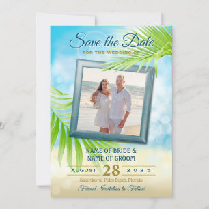 Ihr Foto Beach Hochzeit tropischen Palmen Blätter Save The Date