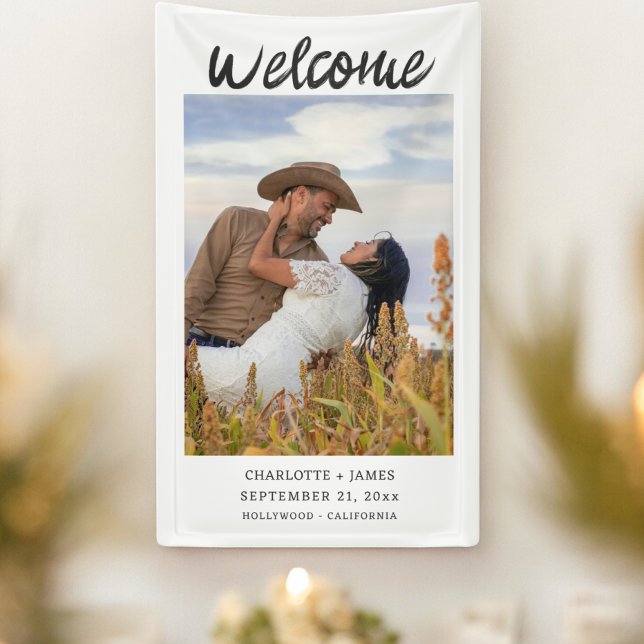 Ihr Foto Begrüßung Banner (Your Photo Welcome Wedding Banners from Ricaso. Add your own photograph/ text. modern wedding decor)