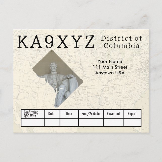 Ihr Foto District of Columbia Cutout Custom QSL Postkarte (Vorderseite)