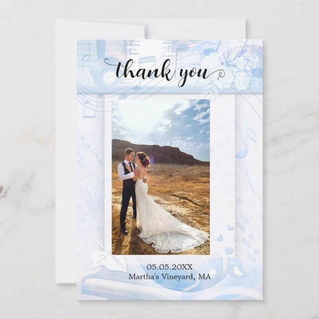 Ihr Foto Dusty Blue Music Wedding Dankeschön Card Dankeskarte (Vorderseite)