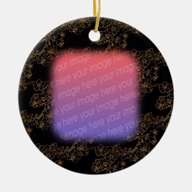 Ihr Foto Elegante Goldene Blumen Keramik Ornament (Vorne)