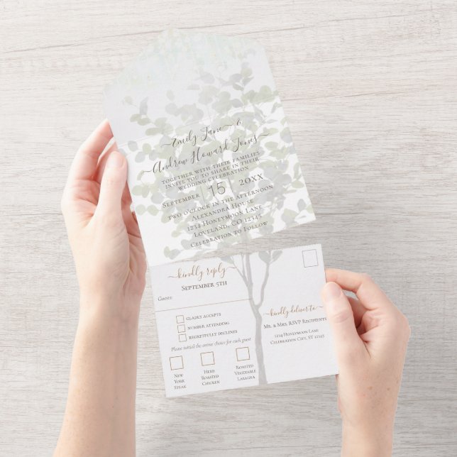 Ihr Foto Eukalyptus Tree Goldraht All In One Einladung (Abreißen)