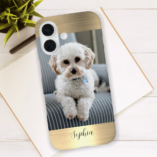 Ihr Foto, Faux-Goldmetall & Schriftname iPhone 16 Hülle