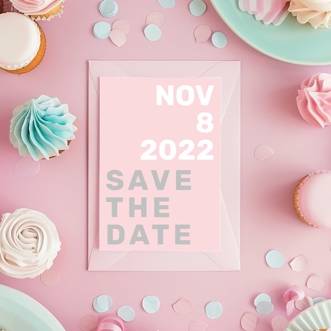 Ihr Foto fett und modern Save the Date Einladung (Big and bold typography, pink grey and white Save the date)