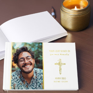 Ihr Foto für das Gedächtnis mit Lichtstrahlen Gold Gästebuch