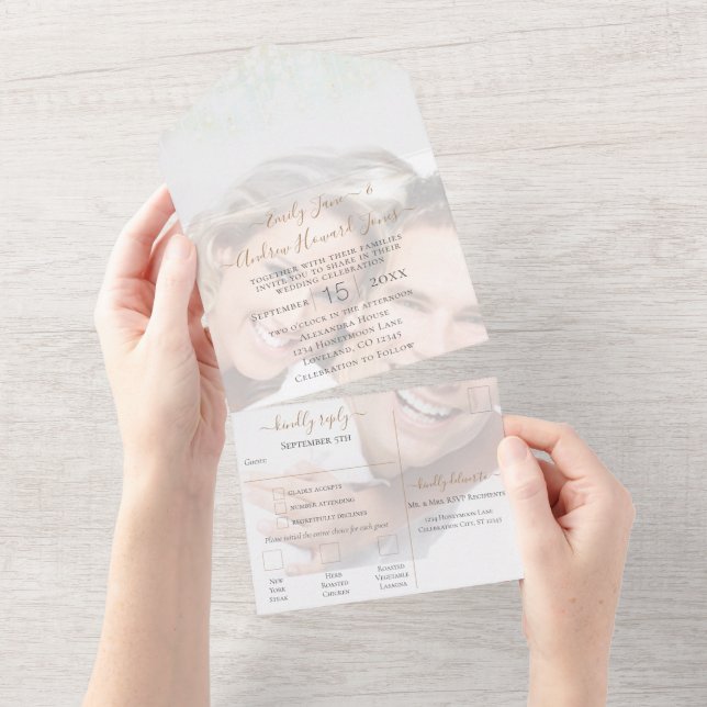 Ihr Foto geometrischer Abstrakter Goldrahmen All In One Einladung (Abreißtisch)