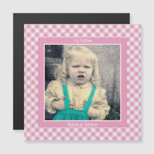 Ihr Foto: Gingham Karos Pattern Pink/Weiß Magneteinladung