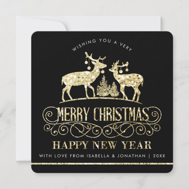 Ihr Foto | Gold Glitzer Rentier Stags Einladung (Vorderseite)