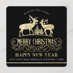 Ihr Foto Gold Glitzer Rentiersteine Einladung