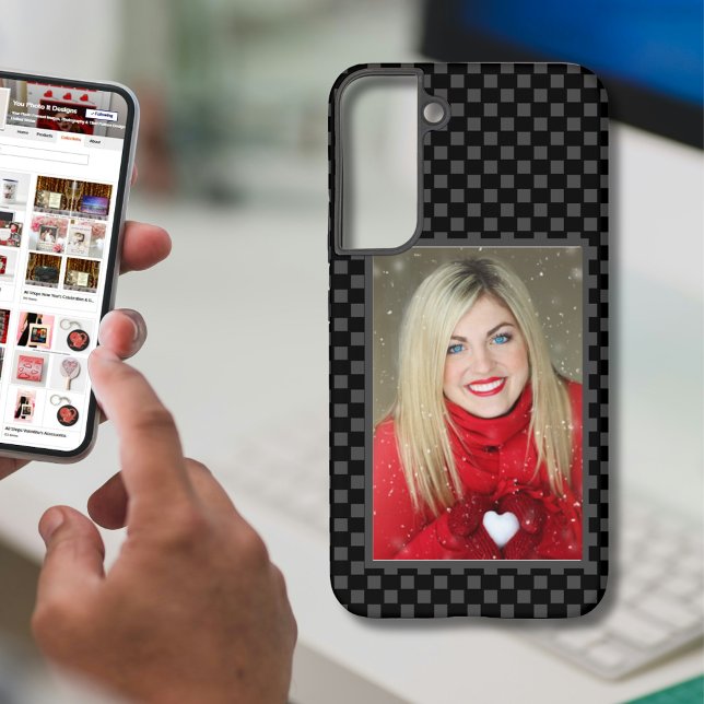 Ihr Foto Grau und Schwarz Samsung Galaxy Hülle (Your Family Photo Gray & Black Checkerboard Samsung Galaxy Case)