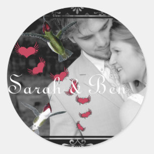 Ihr Foto Humming Birds Grunge Herz mit Flügeln Runder Aufkleber