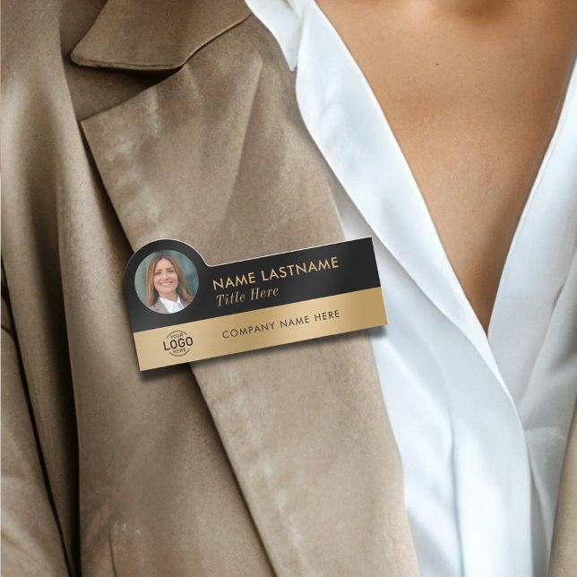 Ihr Foto Logo Sleek Imitats Gold Schwarz Stilvoll Namensschild (Von Creator hochgeladen)