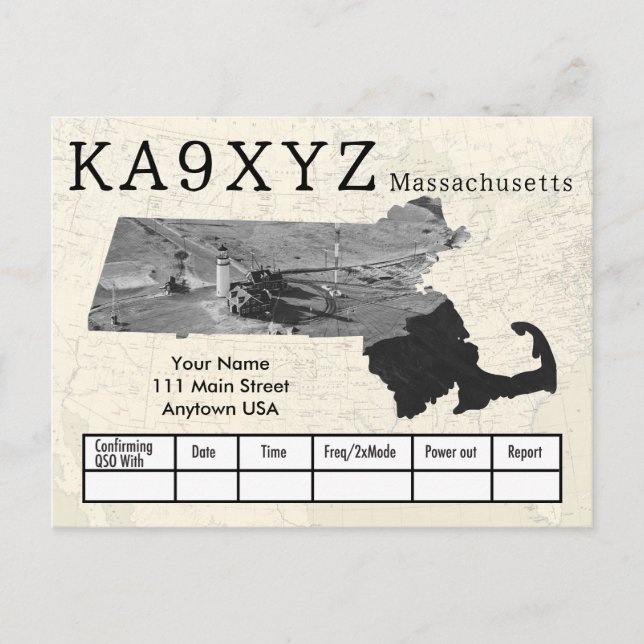 Ihr Foto Massachusetts geformt Cutout Custom QSL Postkarte (Vorderseite)