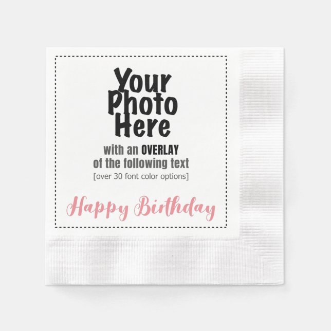 Ihr Foto mit / glücklich GEBURTSTAG OVERLAY Paper  Serviette (Vorderseite)