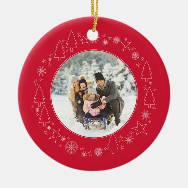 Ihr Foto mit Original Handrawn Weihnachtskranz Keramik Ornament (Vorne)