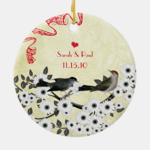 Ihr Foto mit Vintagen Vögeln auf blühenden Zweigen Keramik Ornament