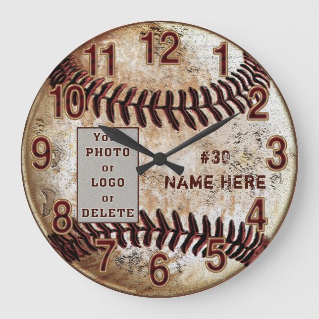 Ihr Foto oder Logo Personalisierte Baseball-Uhr Große Wanduhr (Vorderseite)
